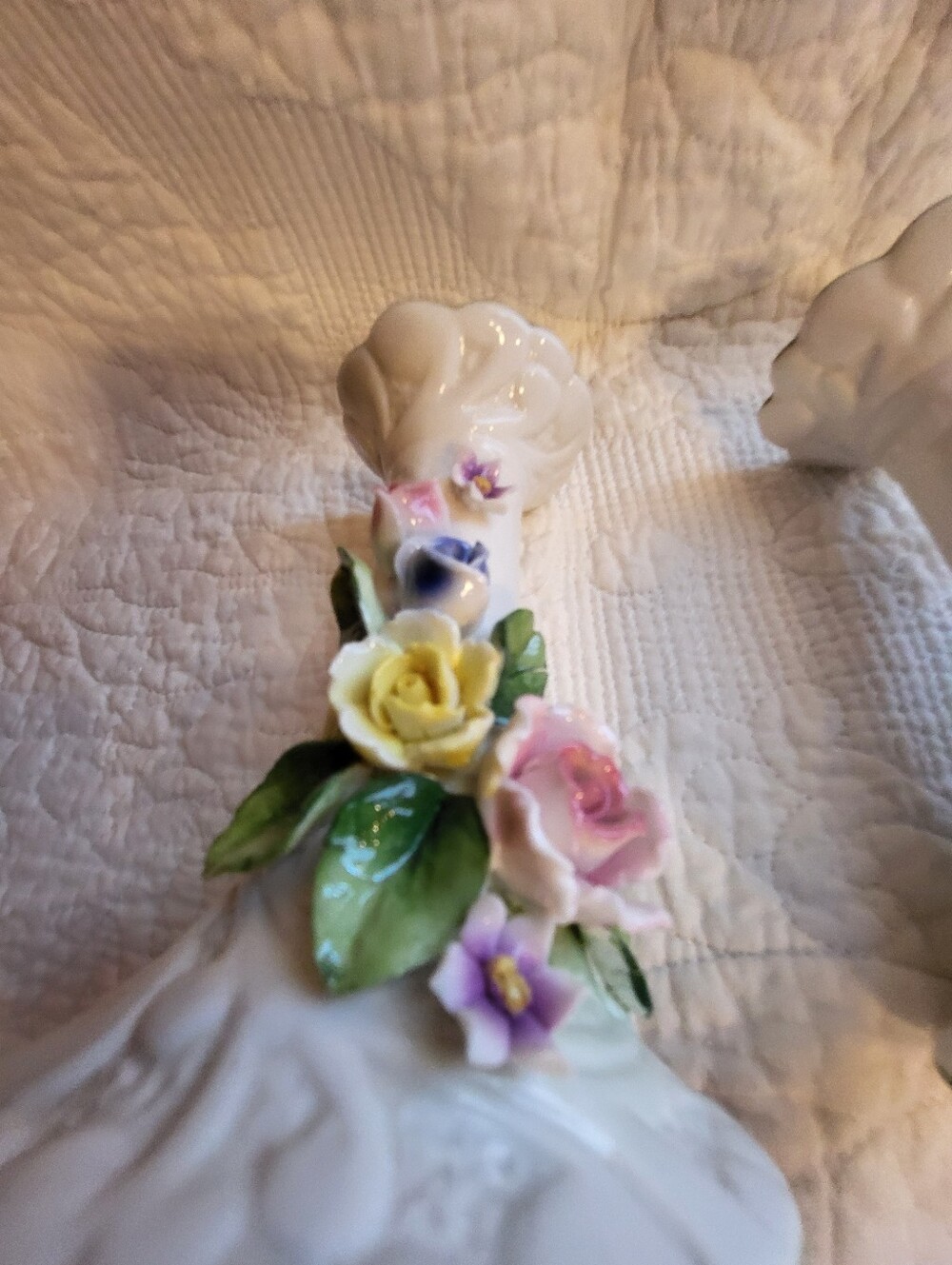 Set Of 2 Porcelain White Floral 5 Inch Candle Holders in with Pastel Roses - Picture 13 of 16